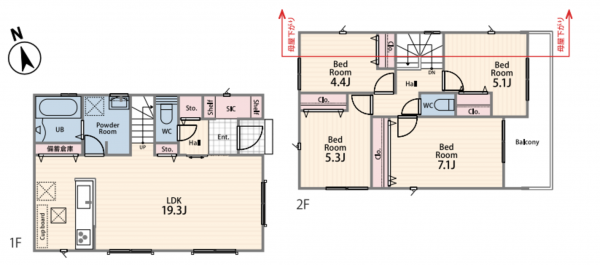 藤沢市辻堂太平台、新築一戸建ての間取り画像です