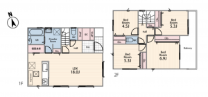 藤沢市辻堂太平台、新築一戸建ての間取り画像です