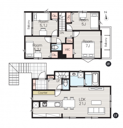 藤沢市辻堂東海岸、新築一戸建ての間取り画像です