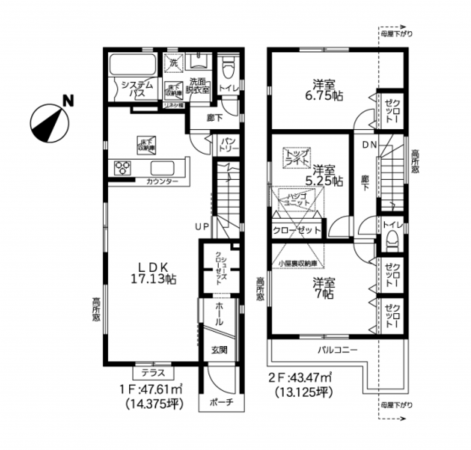 藤沢市善行坂、新築一戸建ての間取り画像です