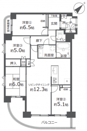 藤沢市藤沢、中古マンションの間取り画像です
