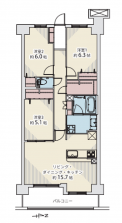 藤沢市辻堂西海岸、中古マンションの間取り画像です