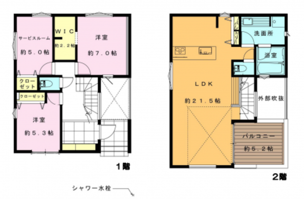 藤沢市鵠沼松が岡、新築一戸建ての間取り画像です