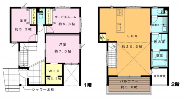 藤沢市鵠沼松が岡、新築一戸建ての間取り画像です