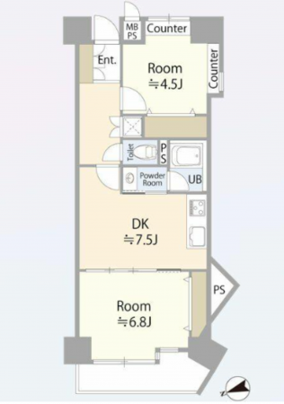 藤沢市片瀬海岸、中古マンションの間取り画像です