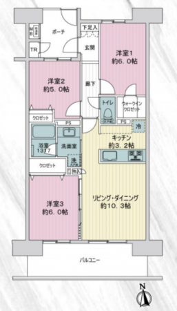藤沢市本藤沢、中古マンションの間取り画像です