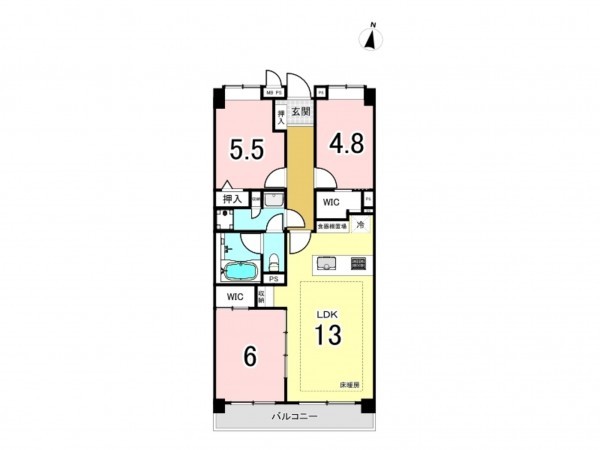 藤沢市辻堂、中古マンションの間取り画像です