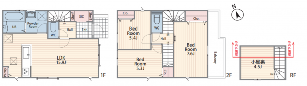藤沢市渡内、新築一戸建ての間取り画像です