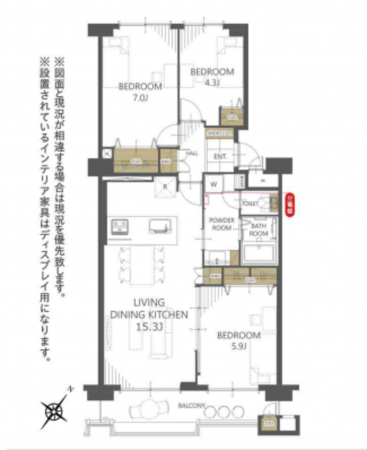 藤沢市鵠沼東、中古マンションの間取り画像です
