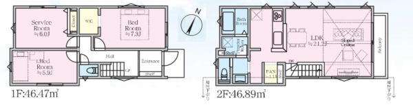 藤沢市辻堂東海岸、新築一戸建ての間取り画像です