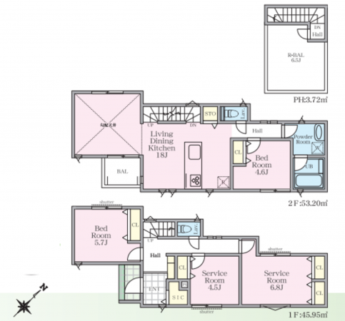藤沢市城南、新築一戸建ての間取り画像です
