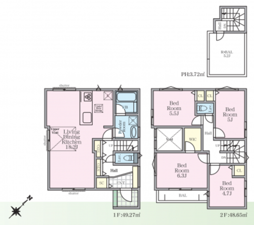 藤沢市城南、新築一戸建ての間取り画像です