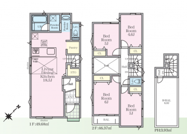 藤沢市城南、新築一戸建ての間取り画像です