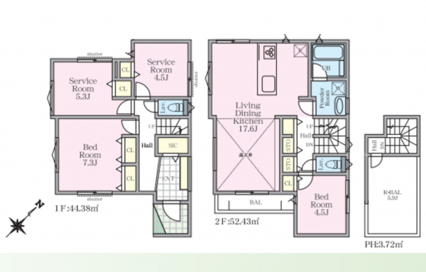 藤沢市城南、新築一戸建ての間取り画像です