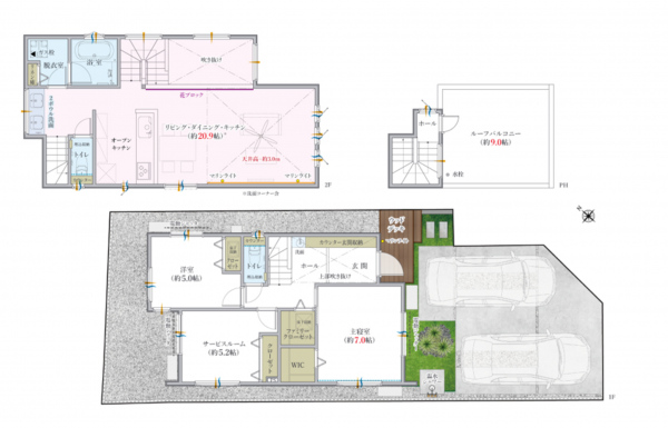 藤沢市鵠沼海岸、新築一戸建ての間取り画像です