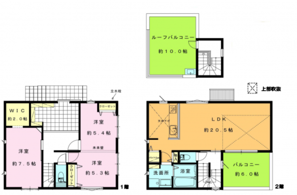 藤沢市柄沢、新築一戸建ての間取り画像です