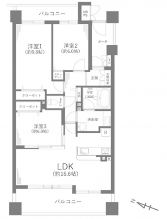 藤沢市善行坂、中古マンションの間取り画像です