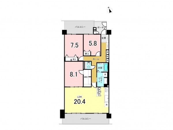藤沢市城南、中古マンションの間取り画像です