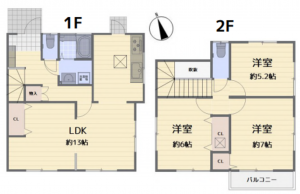藤沢市白旗、中古一戸建ての間取り画像です