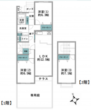 藤沢市大庭、中古マンションの間取り画像です