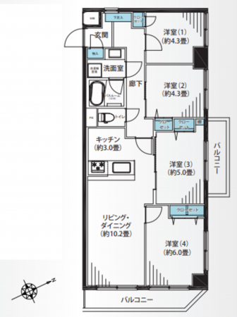 藤沢市羽鳥、中古マンションの間取り画像です