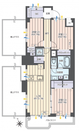 藤沢市鵠沼海岸、中古マンションの間取り画像です