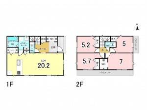 藤沢市大庭、新築一戸建ての間取り画像です