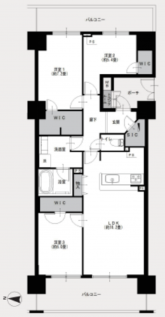 藤沢市湘南台、中古マンションの間取り画像です