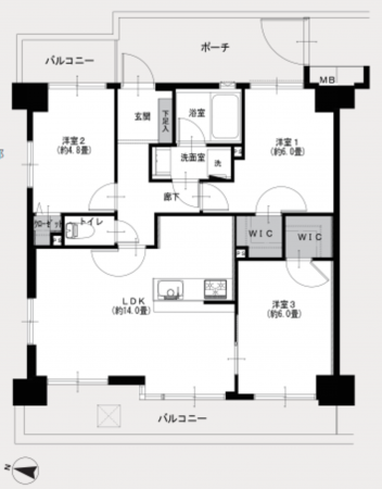 藤沢市湘南台、中古マンションの間取り画像です