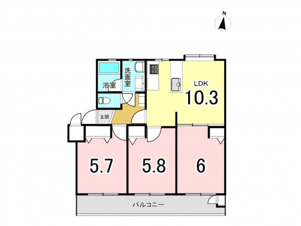 藤沢市大庭、中古マンションの間取り画像です