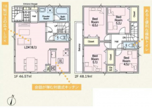 藤沢市城南、新築一戸建ての間取り画像です