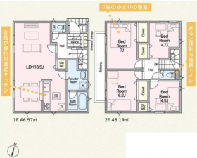 藤沢市城南、新築一戸建ての間取り画像です