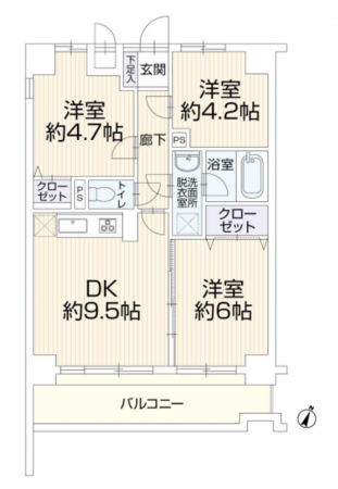 藤沢市石川、中古マンションの間取り画像です
