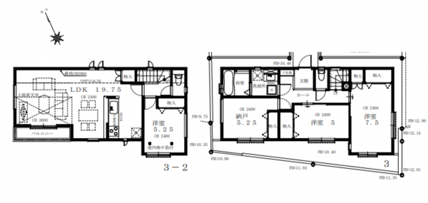 藤沢市藤沢、新築一戸建ての間取り画像です