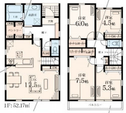 藤沢市葛原、新築一戸建ての間取り画像です