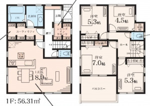 藤沢市葛原、新築一戸建ての間取り画像です