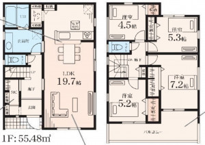 藤沢市葛原、新築一戸建ての間取り画像です