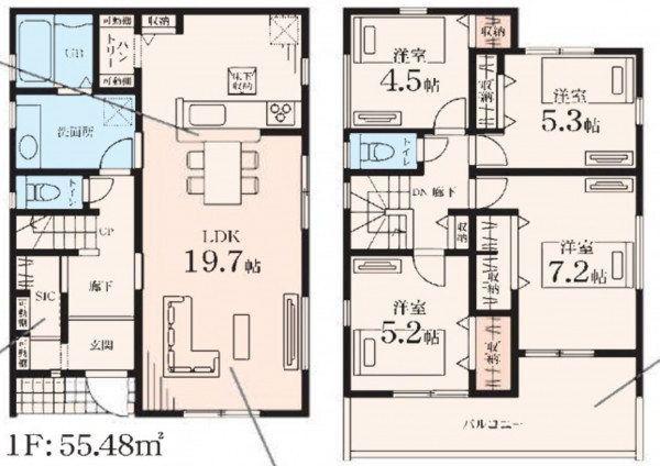 藤沢市葛原、新築一戸建ての間取り画像です