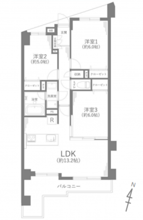 藤沢市片瀬海岸、中古マンションの間取り画像です