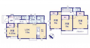 藤沢市鵠沼松が岡、新築一戸建ての間取り画像です