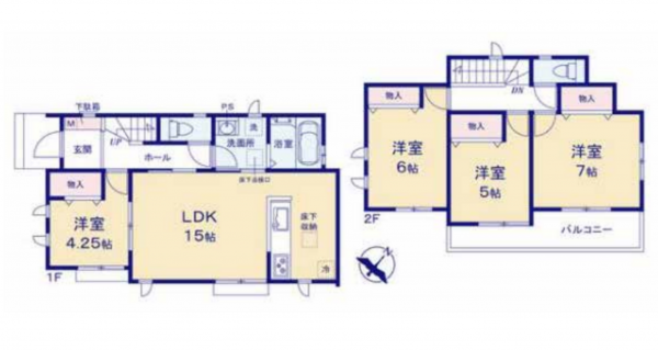 藤沢市鵠沼松が岡、新築一戸建ての間取り画像です