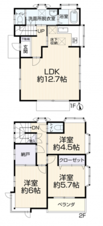 藤沢市大鋸、中古一戸建ての間取り画像です