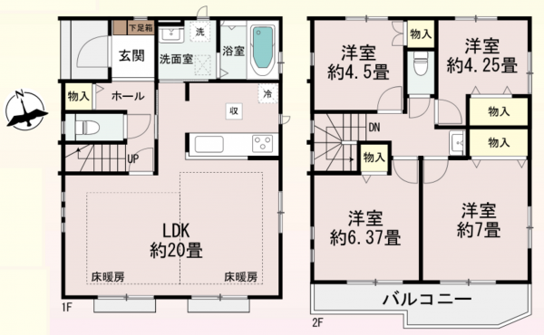 藤沢市亀井野、新築一戸建ての間取り画像です