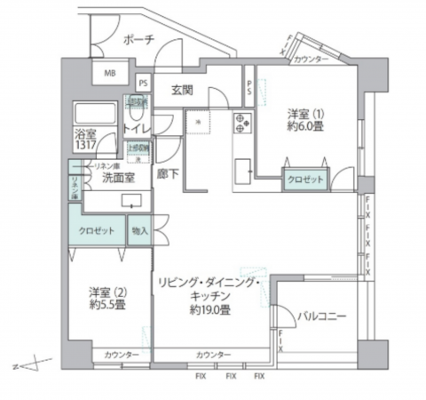 藤沢市片瀬海岸、中古マンションの間取り画像です