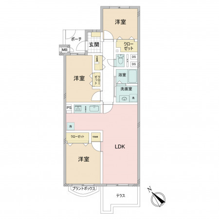 藤沢市辻堂太平台、中古マンションの間取り画像です