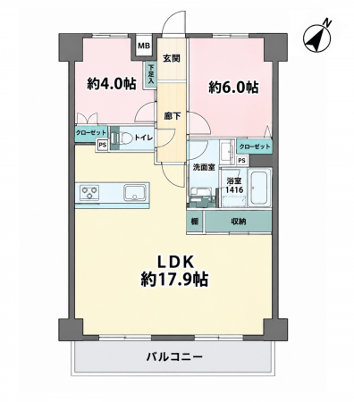 藤沢市亀井野、中古マンションの間取り画像です