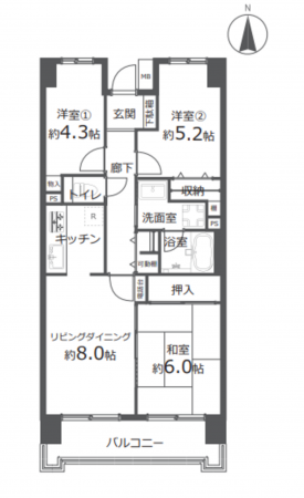 藤沢市辻堂新町、中古マンションの間取り画像です