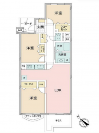 藤沢市辻堂太平台、中古マンションの間取り画像です