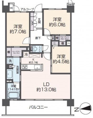 松本市高宮北、中古マンションの間取り画像です