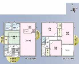 塩尻市大字広丘、新築一戸建ての間取り画像です